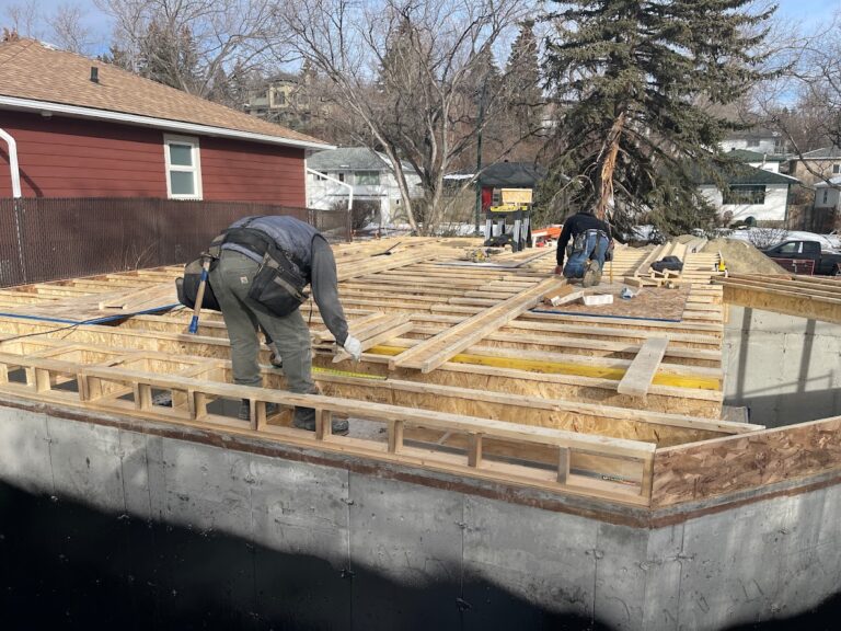 Residential addition framing work during Calgary home renovation